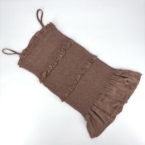 Mable NWOT Brown Smocked Ruffle Tiered Spaghetti Strap Mini Dress, Medium